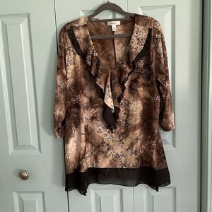 Dressbarn Womens Blouse 2X Y2K Fairycore Sparkle Glitter Boho Floral Hippie